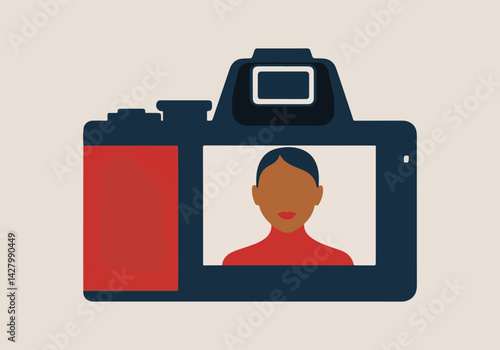 National Camera Day Vector Illustration with Camera, Lens, Shutter Button, and Photography Tools in Solid Colors for Modern Photography Design