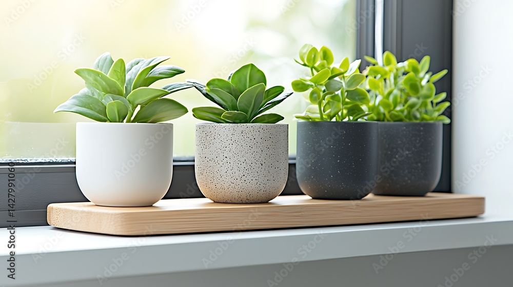 Fototapeta premium Indoor plant arrangement home office photography natural light close-up greenery aesthetic
