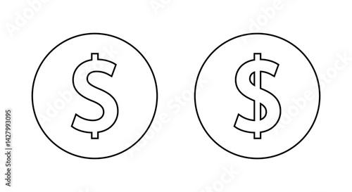 Dollar, money outline icon on circle line. USD currency sign symbol