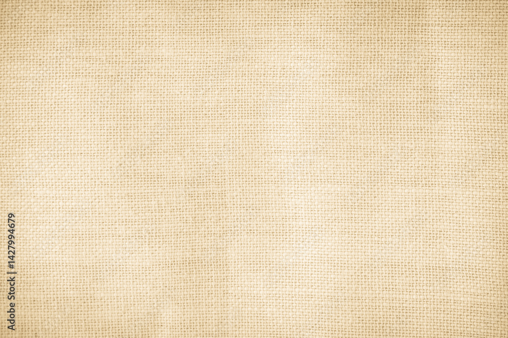 Fototapeta premium Brown sackcloth woven texture background in natural pattern. Jute hessian burlap, linen background in light beige cream color blank. Weaving canvas fiber line cotton cloth textured as organic.
