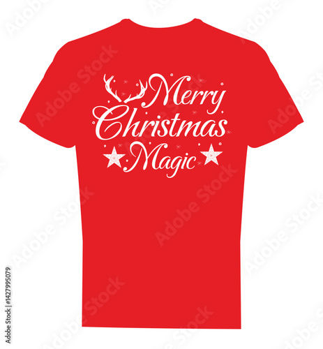 Merry christmas magic, christmas t shirt design with vector star, snowflake, deer horn
