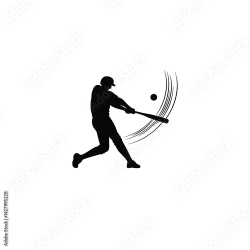 baseball batter action hitting ball silhouette on white background