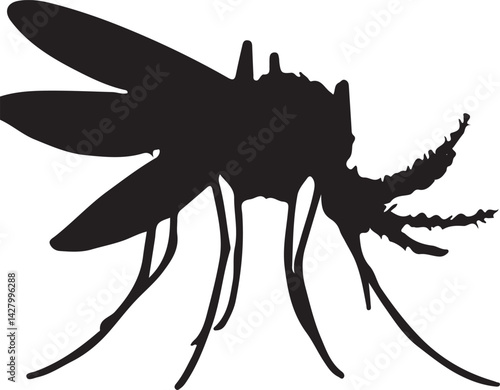 Mosquito (Culicidae) insect silhouette design, labeled linocut vector illustration.