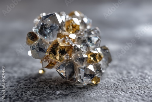 Wallpaper Mural Close Up of Sparkling Gold and Clear Quartz Crystal Cluster on Grey Surface Torontodigital.ca