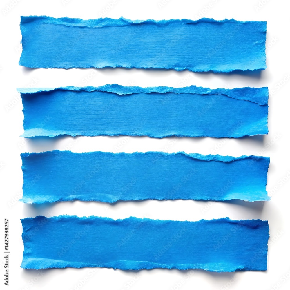 Blue ripped paper torn edges strips isolated on white background Blue ripped paper torn edges strips isolated on white background