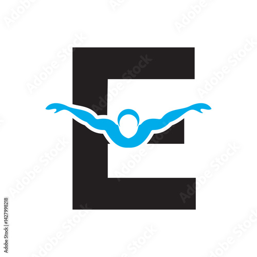 Swimming Logo combine with letter E vector template