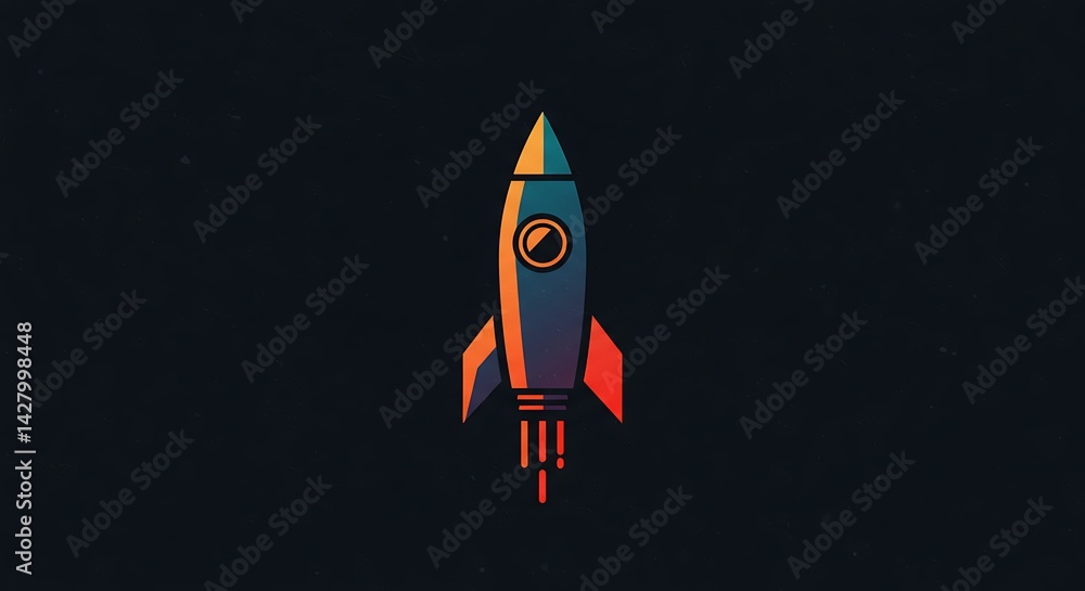 Rocket icon with dashed exhaust lines, minimalist retro space theme, sharp triangular shapes Rocket icon with dashed exhaust lines, minimalist retro space theme, sharp triangular shapes