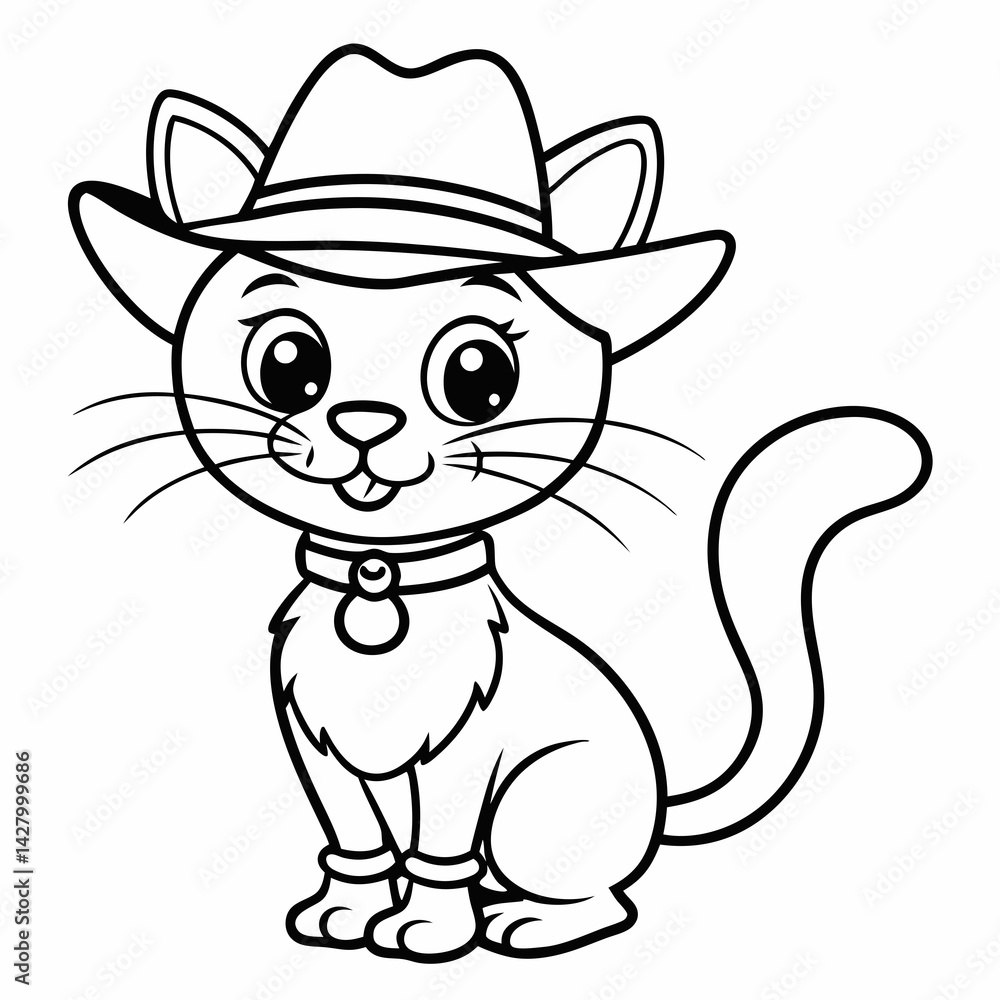 a cartoon cat wearing a cowboy hat hat isolated a cartoon cat wearing a cowboy hat hat isolated