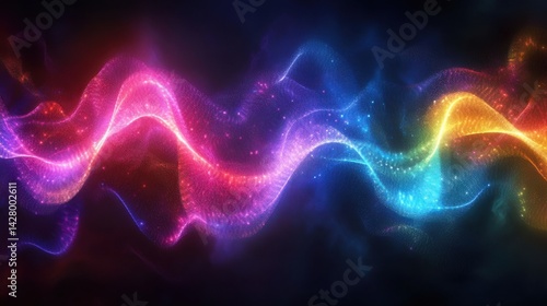 Colorful abstract waves of light flowing across dark background