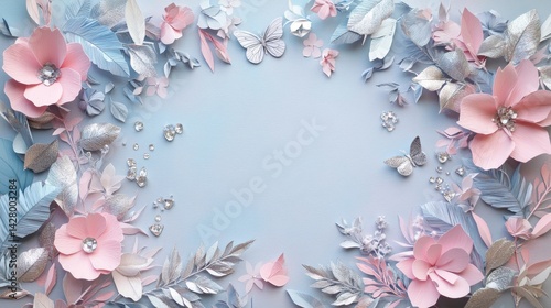 Summer Flowers background. Valentine's Day or Women's Day. Happy Mother Day. Romantic floral frame. Floral pattern. Beautiful Flowers and butterflies. Romantic design. Greeting cards. Copy space area