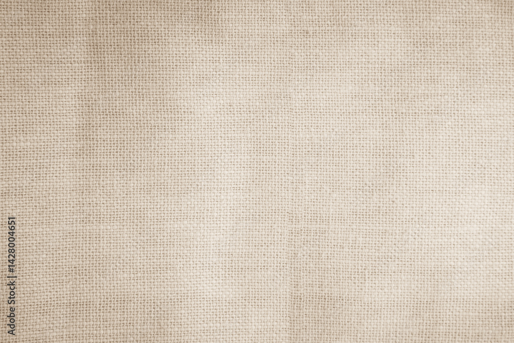 Fototapeta premium Brown sackcloth woven texture background in natural pattern. Jute hessian burlap, linen background in light beige cream color blank. Weaving canvas fiber line cotton cloth textured as organic.