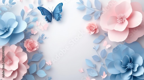 Summer Flowers background. Valentine's Day or Women's Day. Happy Mother Day. Romantic floral frame. Floral pattern. Beautiful Flowers and butterflies. Romantic design. Greeting cards. Copy space area
