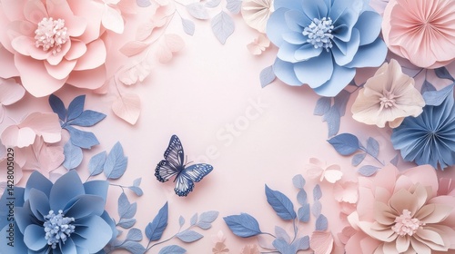 Summer Flowers background. Valentine's Day or Women's Day. Happy Mother Day. Romantic floral frame. Floral pattern. Beautiful Flowers and butterflies. Romantic design. Greeting cards. Copy space area