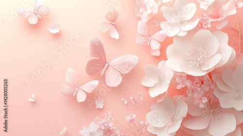 Summer Flowers background. Valentine's Day or Women's Day. Happy Mother Day. Romantic floral frame. Floral pattern. Beautiful Flowers and butterflies. Romantic design. Greeting cards. Copy space area
