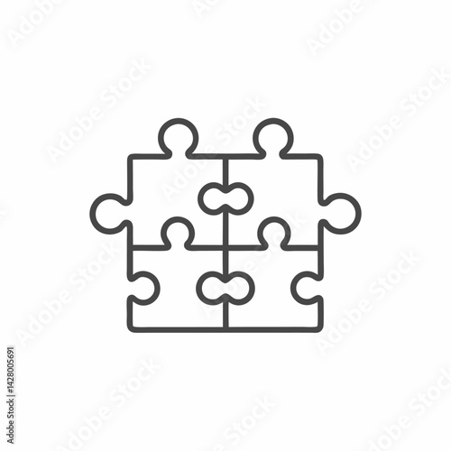 A simple outline of interconnected puzzle pieces symbolizing teamwork and problem-solving.