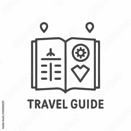An illustrated travel guide showcasing symbols of adventure, exploration, and travel tips.
