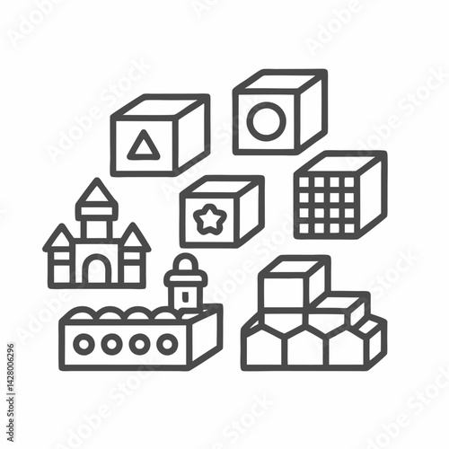 Colorful building blocks in various shapes, perfect for encouraging creativity and imaginative play among children.
