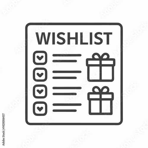 A minimalistic wishlist featuring checkboxes and gift icons, conveying anticipation and excitement for upcoming celebrations.