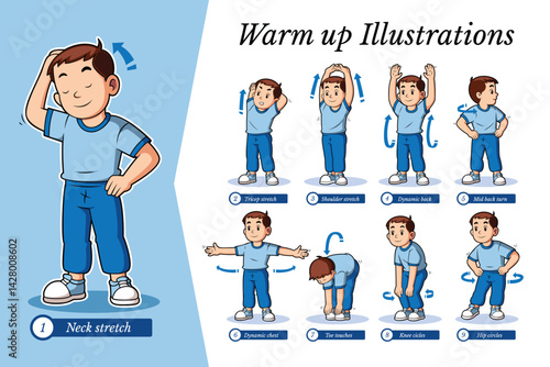  Cute Boy Doing Warming Up Illustration