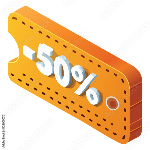 Voucher icon sale 50% cartoon 3d