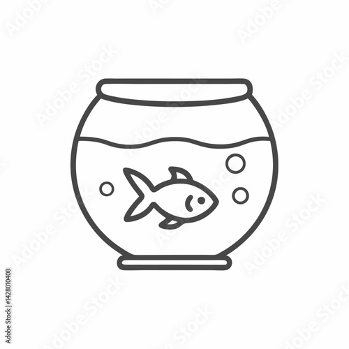 A simple outline illustration of a fishbowl with a single fish swimming, capturing a serene aquatic atmosphere.