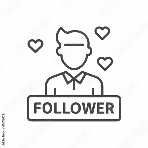 A minimalist line art illustration of a male figure representing a social media follower, surrounded by hearts.