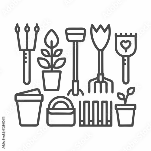 An array of gardening tools and plants, ideal for nature enthusiasts and hobbyists.