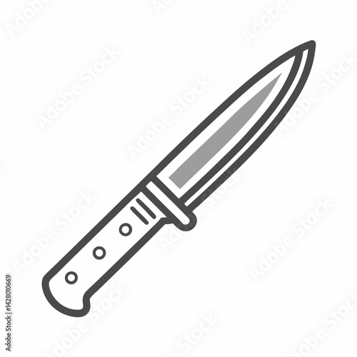 A detailed illustration of a sleek, silver knife with a textured handle.
