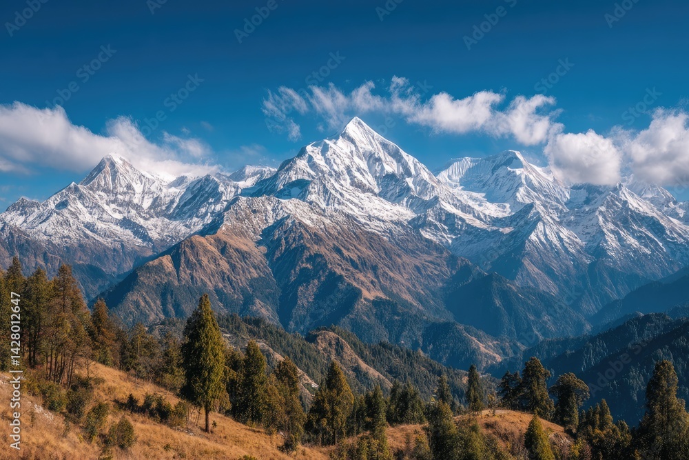 Majestic snow-capped peaks under a clear sky Majestic snow-capped peaks under a clear sky