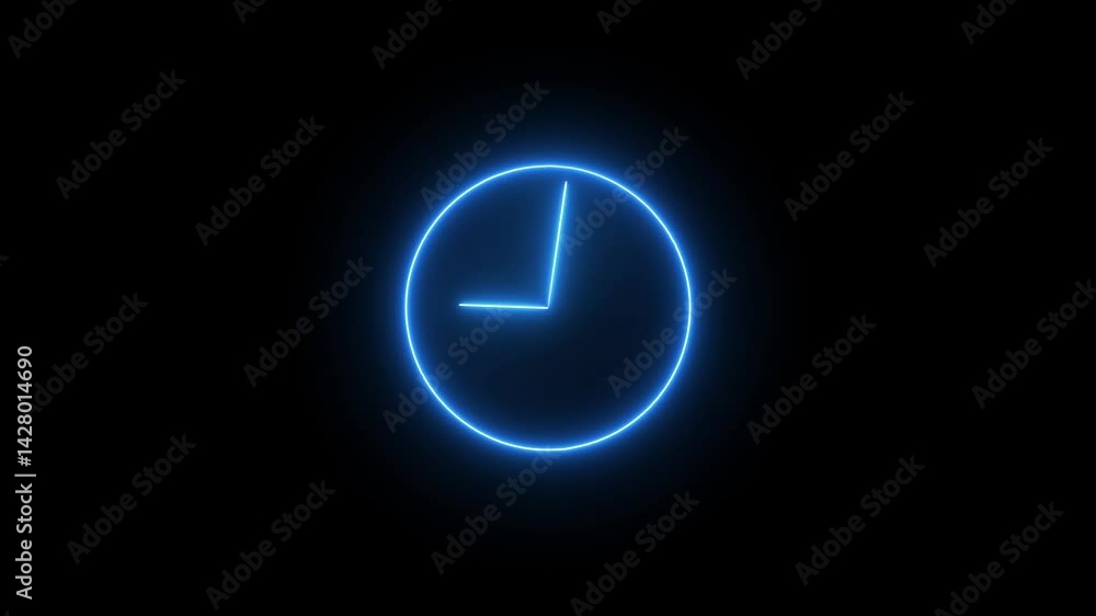 Glowing neon clock icon animated video Glowing neon clock icon animated video