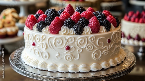 Wallpaper Mural Delicious round cake topped with fresh raspberries and blackberries Torontodigital.ca