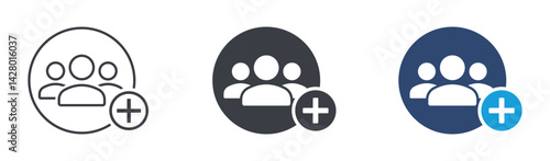 Add to friends vector icons set. Add to group icon. Add to friends sign