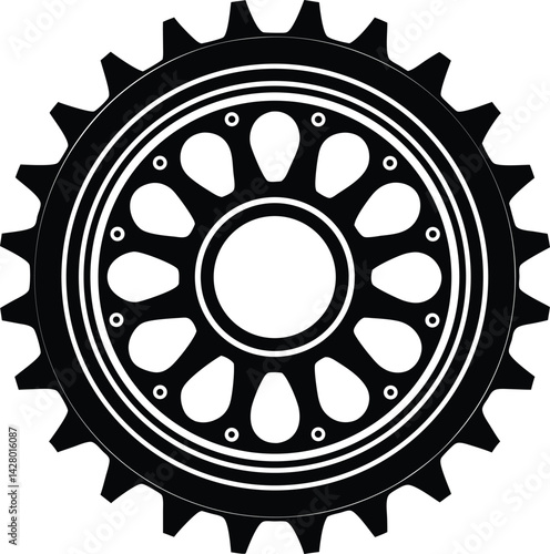 Mechanical Flywheel Ring Gear in Black | Industrial Silhouette Vector for Auto, Print & Tech Design