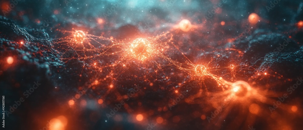 Fototapeta premium Cosmic Nebula: A Symphony of Orange and Teal