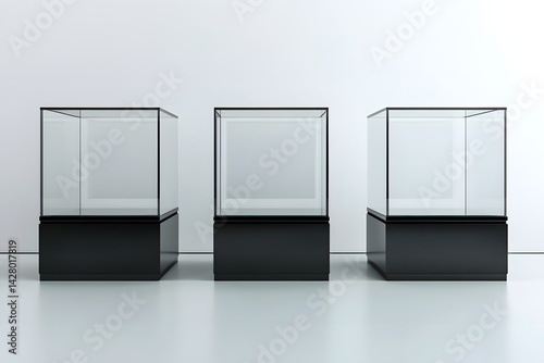 Three Empty Glass Display Cases