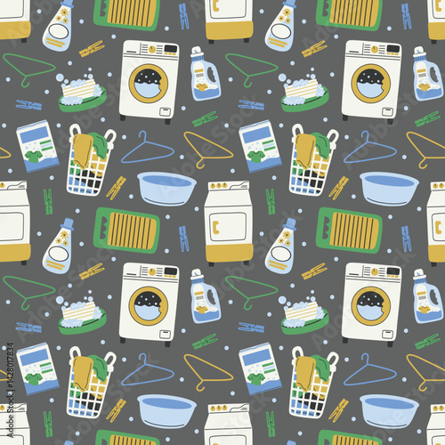 Laundry Day Essentials on Gray Seamless Pattern Design