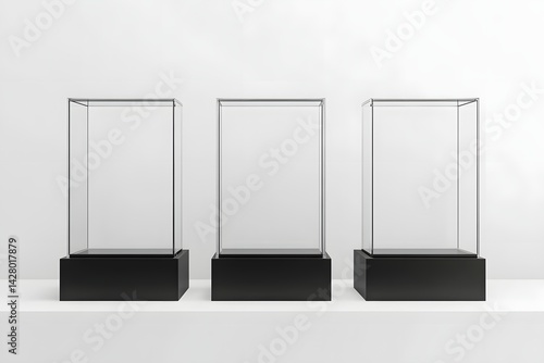 Three Empty Glass Display Cases