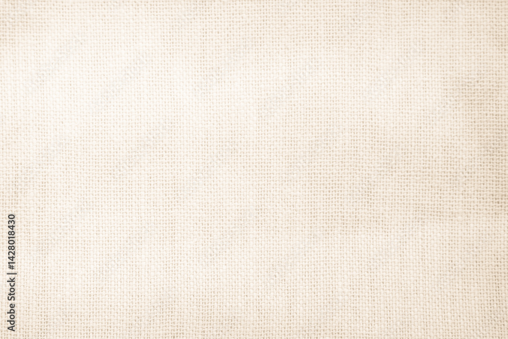 Fototapeta premium Brown sackcloth woven texture background in natural pattern. Jute hessian burlap, linen background in light beige cream color blank. Weaving canvas fiber line cotton cloth textured as organic.