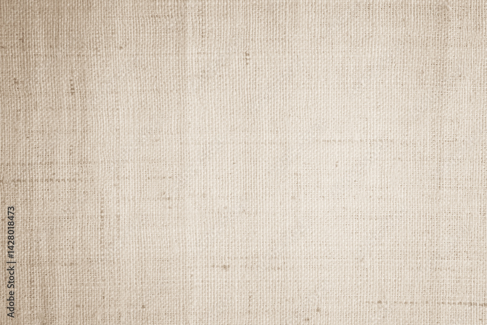 Fototapeta premium Brown sackcloth woven texture background in natural pattern. Jute hessian burlap, linen background in light beige cream color blank. Weaving canvas fiber line cotton cloth textured as organic.