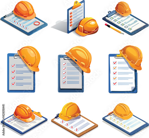 Document checklist with helmet Occupational Safety