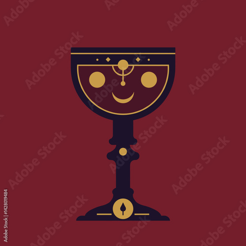 Decorative Chalice with Happy Face on Red Background  Magic ritual