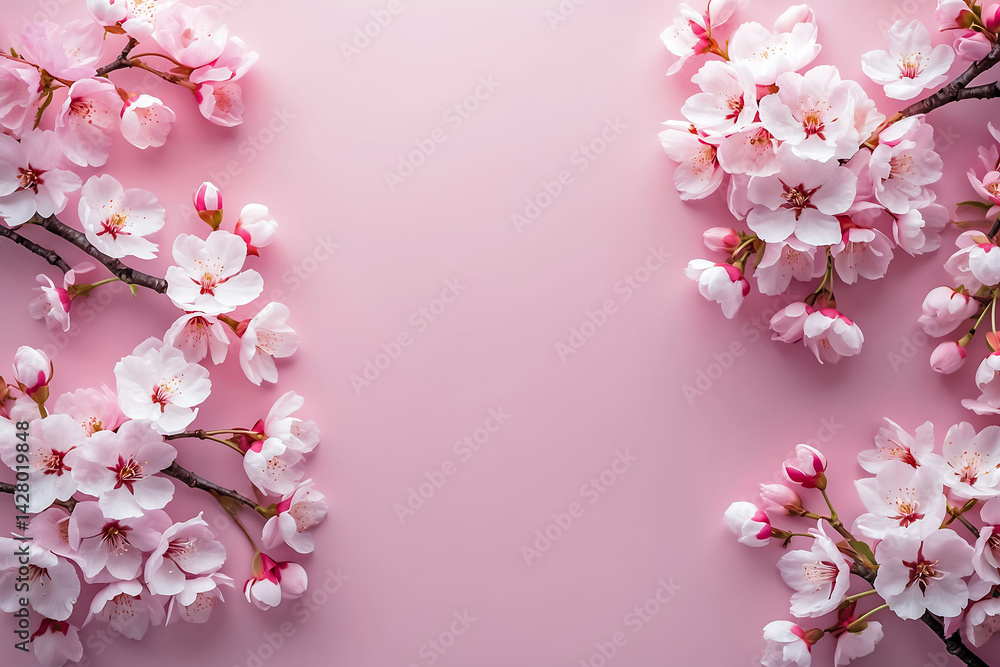 Fototapeta premium Graceful cherry blossoms isolated on pink background