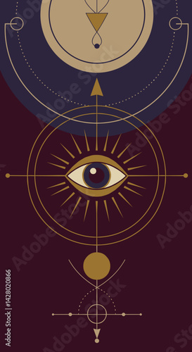Abstract eye symbol with geometric shapes on dark background  Magic ritual