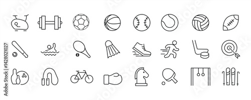 icon set of various sports in line style. vector illustration