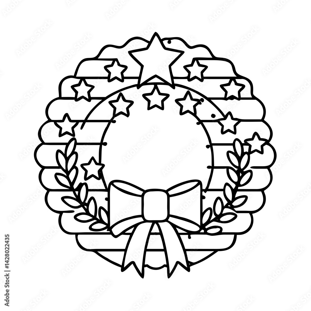 Obraz premium american flag wreath icon, american flag wreath line art - simple line art of american flag wreath, perfect for american flag wreath logos and icons