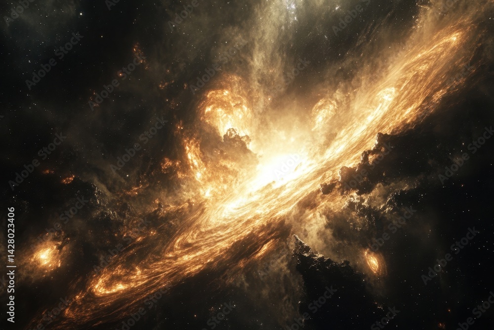 Obraz premium Cosmic explosion illuminates space with vibrant colors and swirling gases