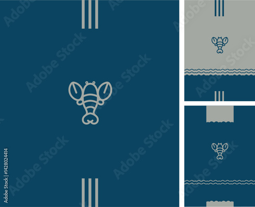 Image de marque pour un restaurant de fruits de mer, poissons, crustacés, viviers, criée,  poissonnerie, marché, grossiste, branding, logo, icônes, emblème homard, symbole, Bretagne