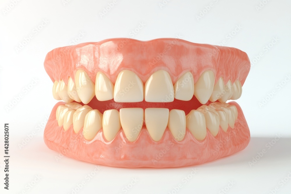 Front teeth are missing, with a full tooth and gums on a white background Front teeth are missing, with a full tooth and gums on a white background