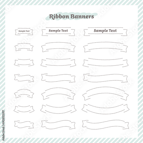 シンプル、ミニマルなラインだけのリボンバナーセット