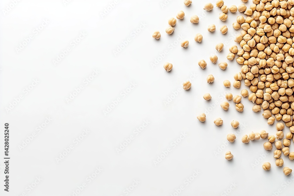 A pile of dried chickpeas on a white background with copy space. A pile of dried chickpeas on a white background with copy space.